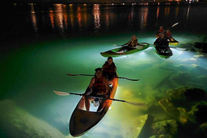 Our Glass Bottom Kayak LED illuminated Night Tour in St. Pete Beach is an awesome experience for families, friends and large groups to explore and feed fish up close! 